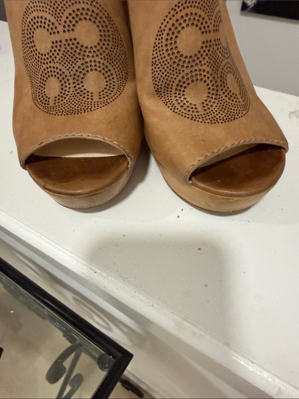 COACH Women's Tan Leather Perforated Slingback Wedge Sandals - Picture 10 of 10
